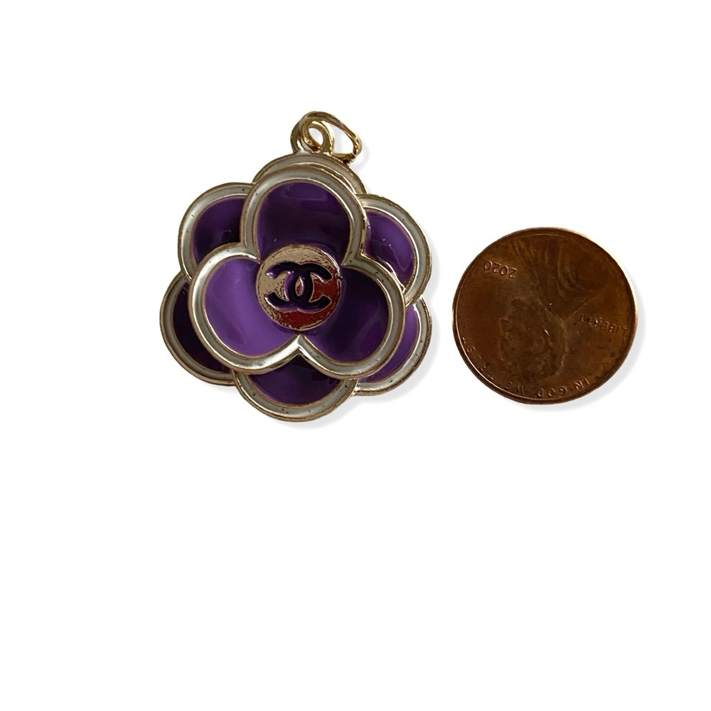 CHANEL Purple Camellia Enamel Flower Charm Zip Pull - Picture 3 of 3